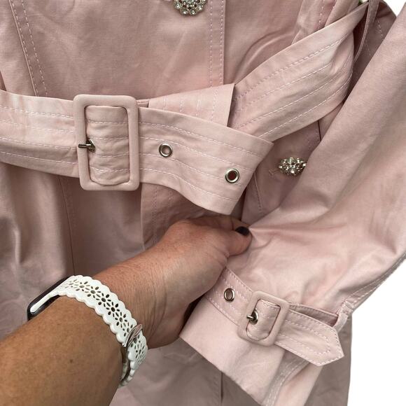 NWT Light Pink Mid Length Trench Coat 6 Embellished Rhinestone Feminine Whimsy - Picture 8 of 16